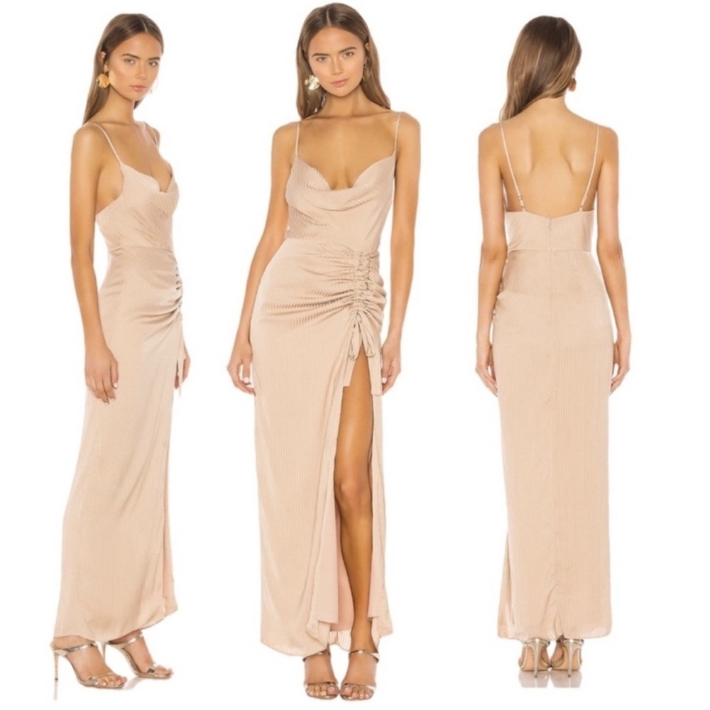 NBD Davis Ruched Side Gown Dress In Nude Blush Pastel Preppy Size XS‎